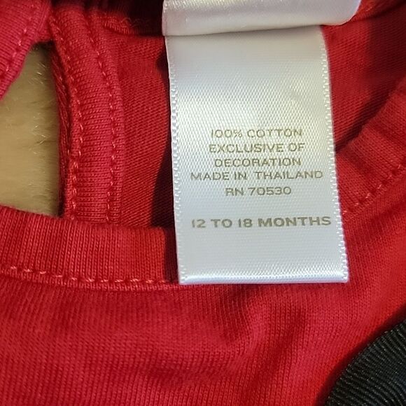 JANIE AND JACK RED LONG-SLEEVE TOP WITH BLACK BOW, SIZE 12-18 MONTHS - Picture 4 of 6